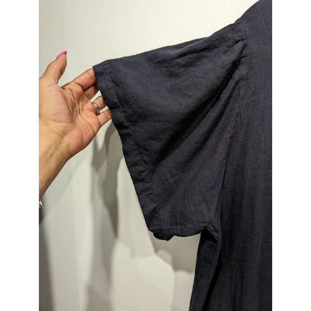 Bellambia Dark Blue 100% Linen Made in Italy Crochet Hem Shift Dress, 1X - Picture 2 of 7